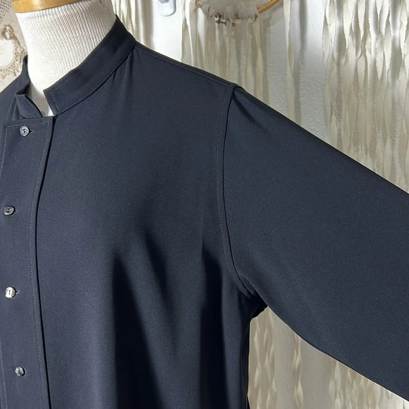 Blanque Black Long Sleeve Off Set Button Down Over shirt Jacket Lagenlook Size 1 - Picture 5 of 11